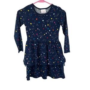 Hanna Andersson tiered drop waist navy star print long sleeve dress size 6-7